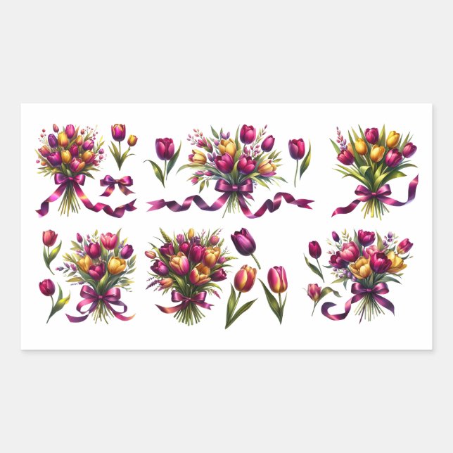 Pegatina Rectangular Ramo de tulipanes vibrantes (Anverso)