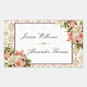 Pegatina Rectangular Ramos de primavera chic y bodas con brillos dorado