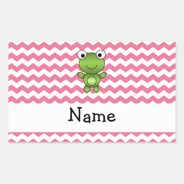 Pegatina Rectangular Rana con nombre personalizado de los chevrons blan (Anverso)