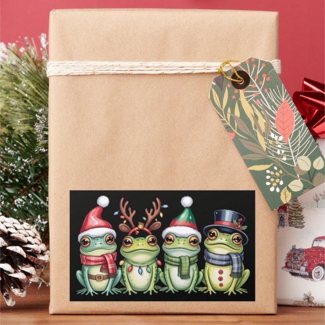 Pegatina Rectangular Ranas Navidad Amante Rana Lindo Santa Animales (Vacaciones)