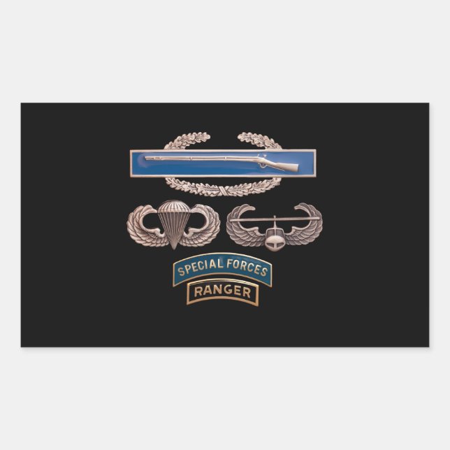 Pegatina Rectangular Rango CIB Airborne Air Assault SF Ranger (Anverso)
