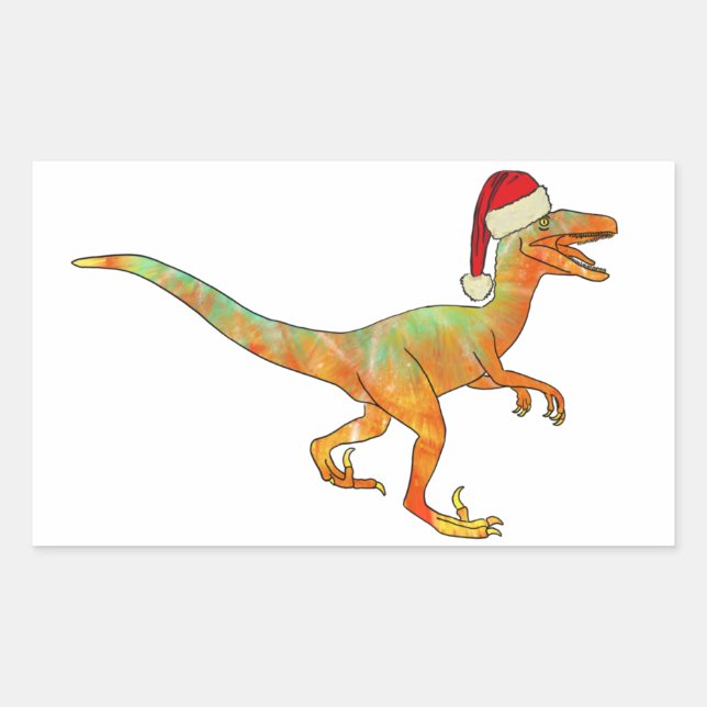 Pegatina Rectangular Raptor Divertido Festivo Velociraptor Navidad Dino (Anverso)