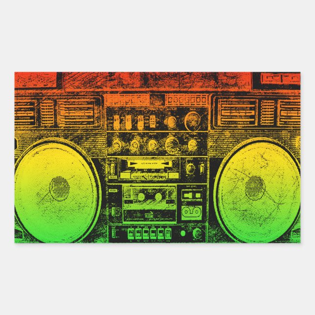 Pegatina Rectangular Rasta ghetto blaster (Anverso)
