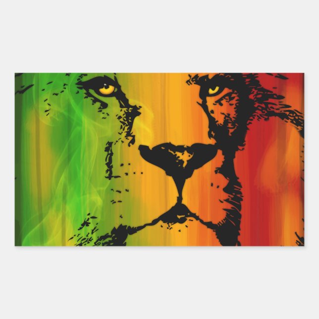 Pegatina Rectangular Rasta Lion (Anverso)