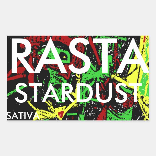 PEGATINA RECTANGULAR RASTA POLVO DE ESTRELLAS SATIVA (Anverso)