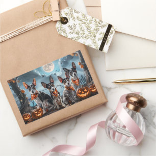 Pegatina Rectangular Rat Terrier Halloween Spooky