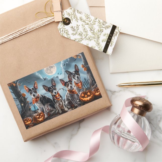 Pegatina Rectangular Rat Terrier Halloween Spooky (Regalar)