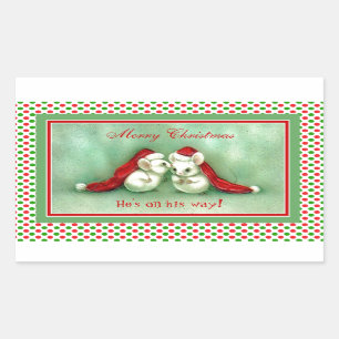 Pegatina Rectangular Ratones del navidad del vintage con los gorras