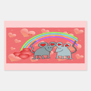 Pegatina Rectangular Ratones en San Valentín de amor