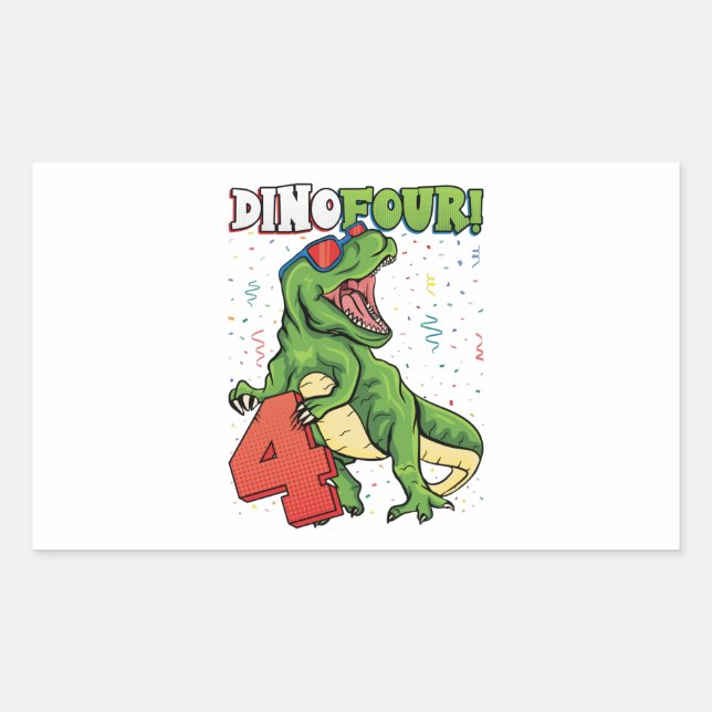 Pegatina Rectangular Rawr Soy Dinofour 4th Birthday Dinosaur Rectangu (Anverso)