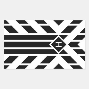 Pegatina Rectangular Rayas cuadriláteras negras en blanco con el