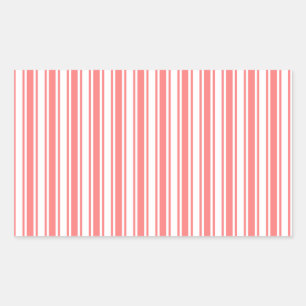 Pegatina Rectangular Rayas de caramelo de coral y blanco
