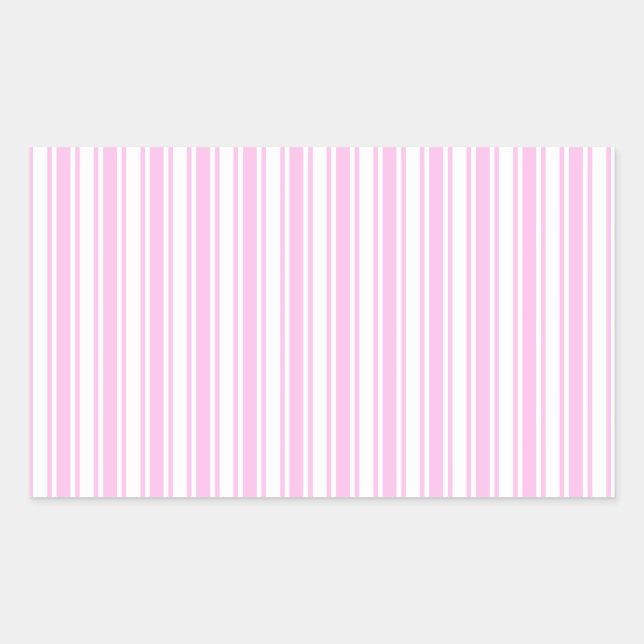 Pegatina Rectangular Rayas de caramelo rosa claro y blanco (Anverso)