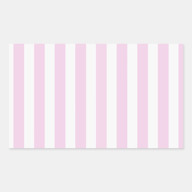 Pegatina Rectangular Rayas de caramelo rosa pálido y blanco (Anverso)