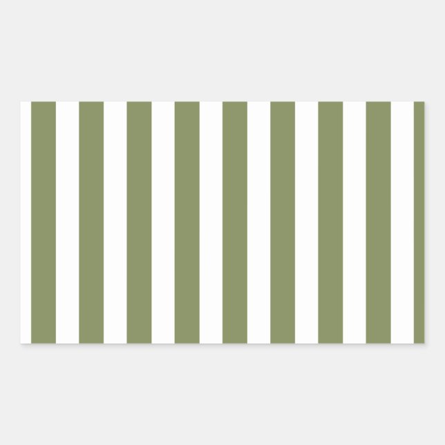 Pegatina Rectangular Rayas de caramelo verde oliva y blanco (Anverso)