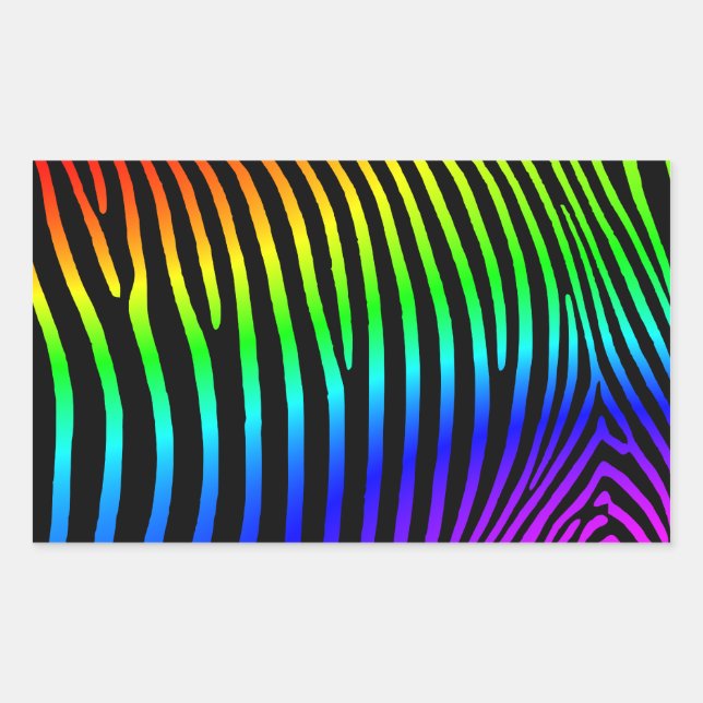 Pegatina Rectangular Rayas de cebra arco iris (Anverso)