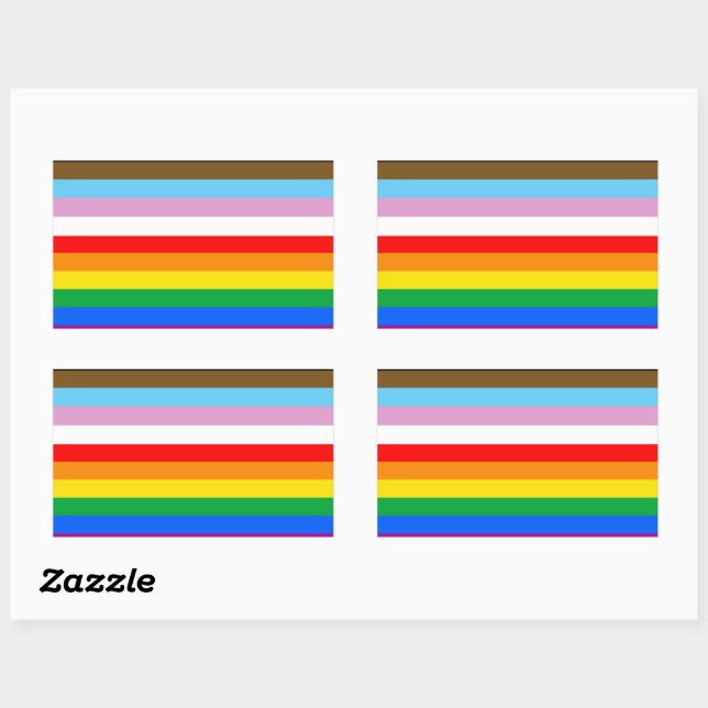Pegatina Rectangular Rayas de la Bandera de Progreso LGBTQ+ (Hoja)