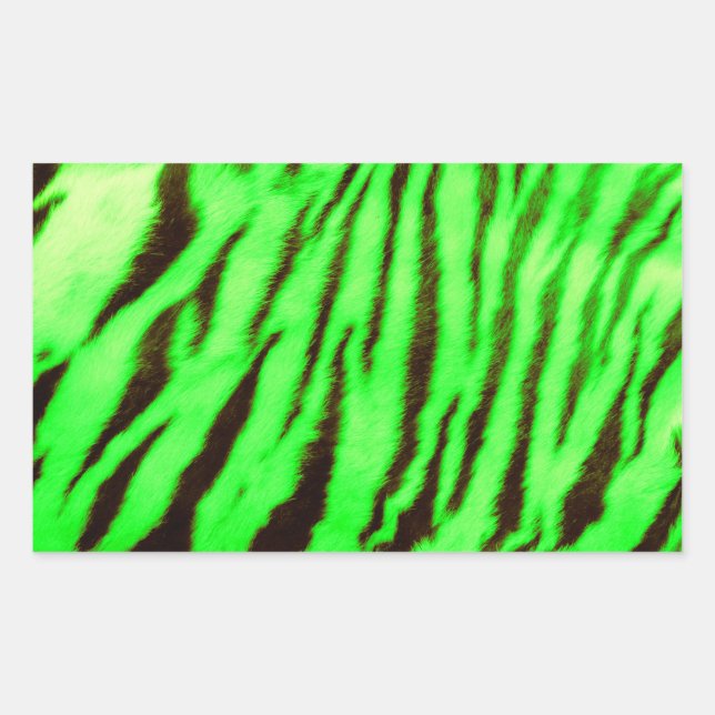Pegatina Rectangular Rayas de tigre verde salvaje y vibrante (Anverso)