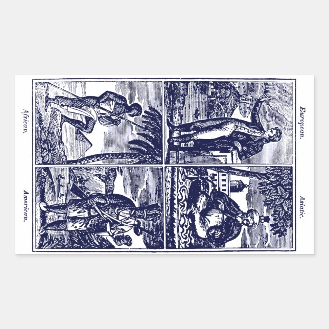Pegatina Rectangular Razas de la humanidad en 1831 (Anverso)