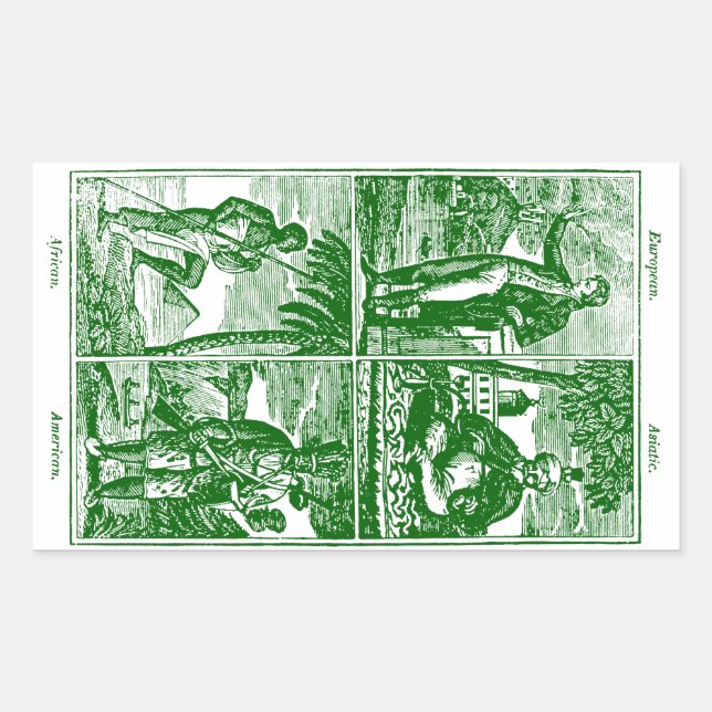 Pegatina Rectangular Razas de la humanidad en 1831 (Anverso)