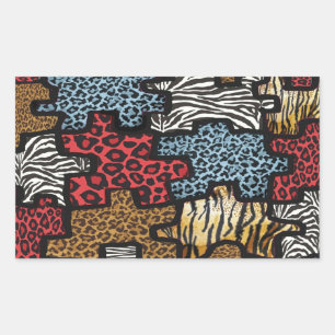 Pegatina Rectangular RB Rockabilly Leopard Puzzle Zebra Impresión de re