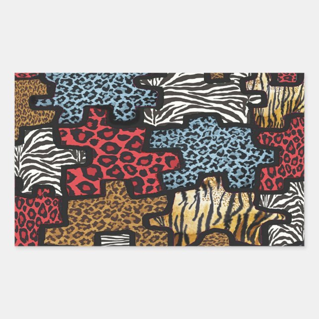Pegatina Rectangular RB Rockabilly Leopard Puzzle Zebra Impresión de re (Anverso)