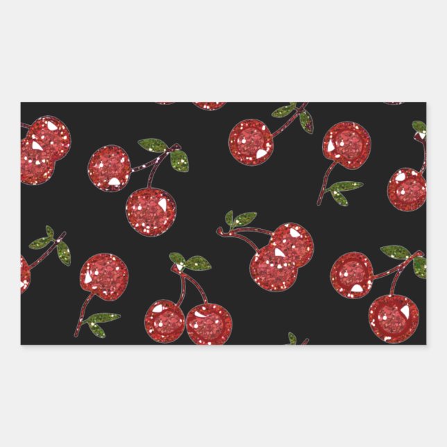 Pegatina Rectangular RB Rockabilly Muy cereza cerezas en negro (Anverso)
