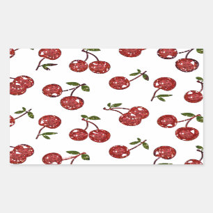 Pegatina Rectangular RB Rockabilly Muy Cerezas Cerezas En Blanco