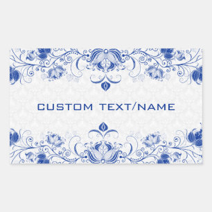 Pegatina Rectangular Reales Elegantes Damas Y Bañeras Azules Y Blancas