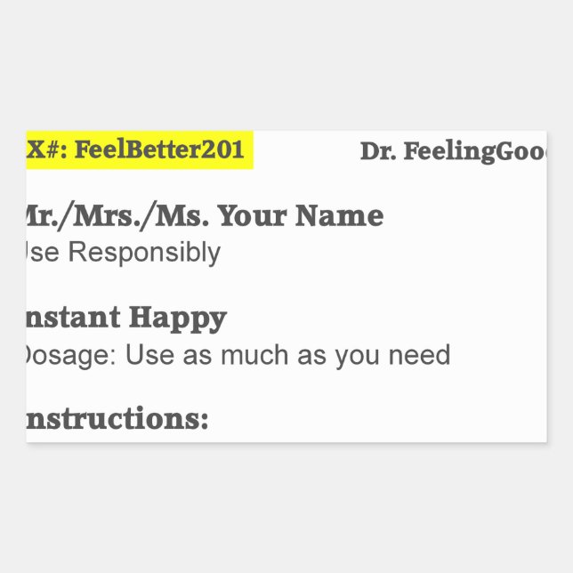 Pegatina Rectangular Receta divertida de Rx (Anverso)