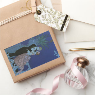 Pegatina Rectangular Recién casados Vintage Art Déco, Oui de George Bar