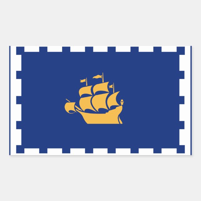 Pegatina Rectangular Rectangle sticker with Flag of Quebec City, Canada (Anverso)
