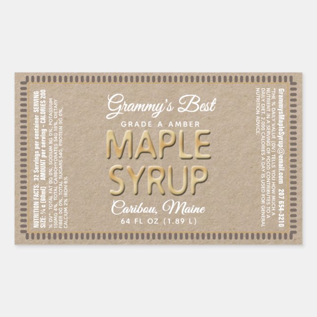 Pegatina Rectangular Rectángulo del jarabe de arce de Kraft con hechos  (Anverso)