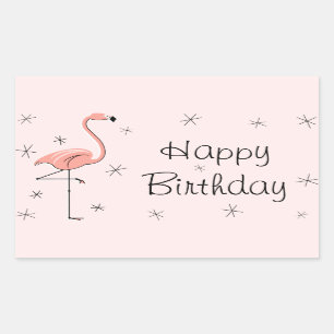 Pegatina Rectangular Rectángulo Flamingo Pink Happy Birday