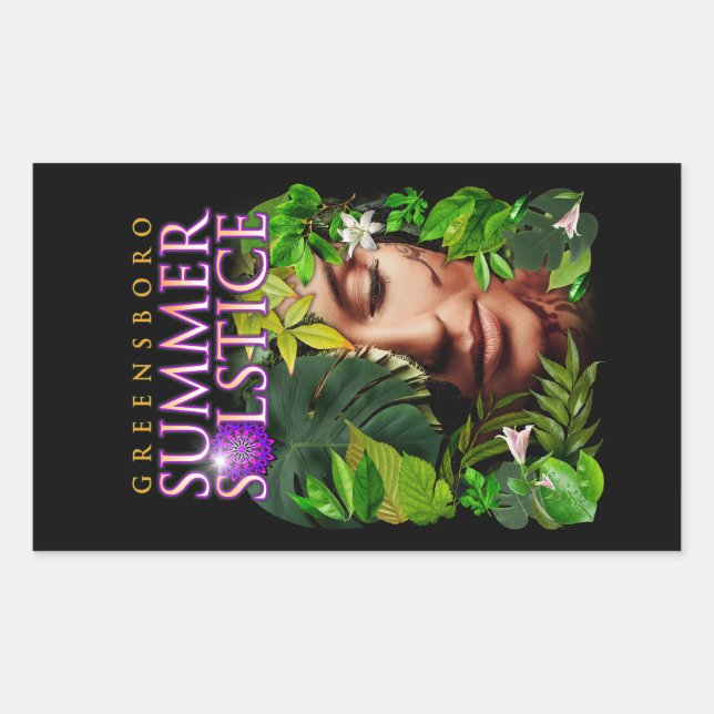 Pegatina Rectangular Recuerdo del Festival de Solsticio de Verano de Gr (Anverso)