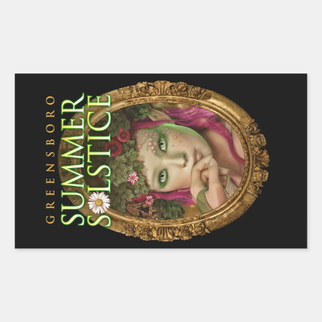 Pegatina Rectangular Recuerdo del Festival de Solsticio de Verano de Gr (Anverso)