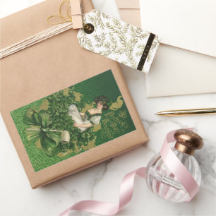 Pegatina Rectangular Recuerdo vintage del Día de San Patricio, muchacha