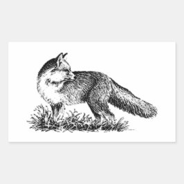 Pegatina Rectangular Red Fox (arte de la línea)