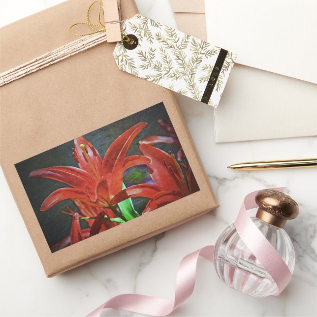 Pegatina Rectangular Red Lily-Texturada por Shirley Taylor (Regalar)
