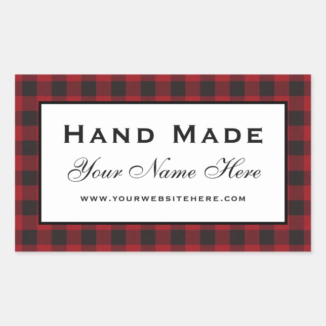 Pegatina Rectangular Red Plaid Hand Hade (Anverso)
