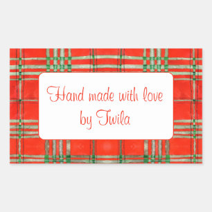 Pegatina Rectangular RED SCOTT TARTAN Rectangle "Hand Made" Pegatinas