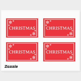 Pegatina Rectangular Red Snowflakes Simple Christmas Word
