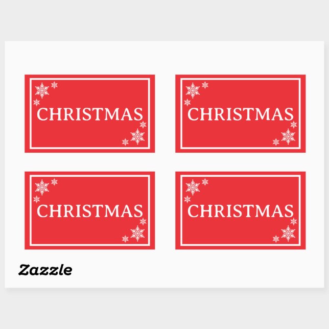 Pegatina Rectangular Red Snowflakes Simple Christmas Word (Hoja)