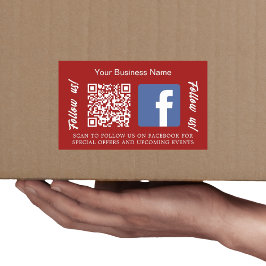 Pegatina Rectangular Red white business name qr code Facebook