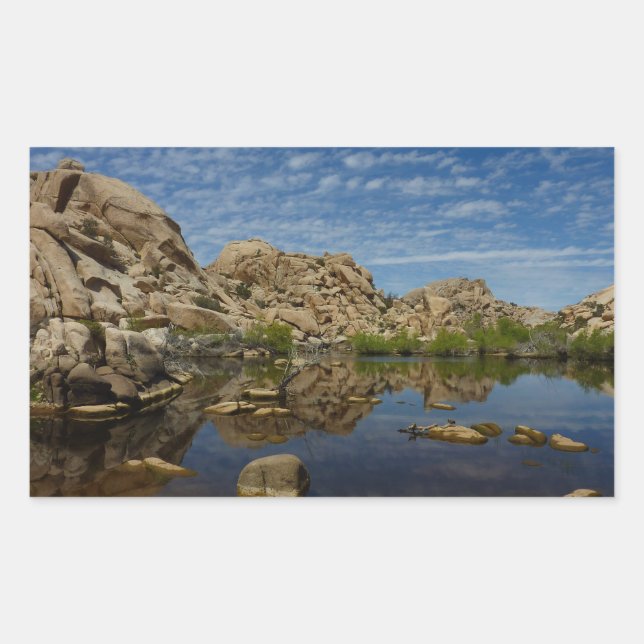 Pegatina Rectangular Reflejo de Barker Dam en Joshua Tree I (Anverso)