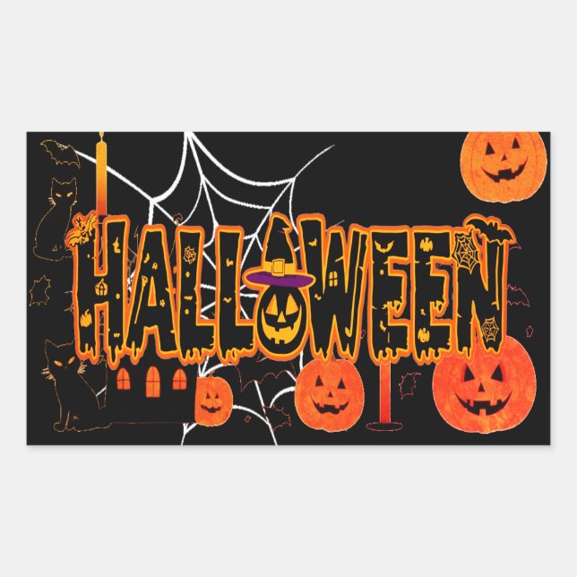 Pegatina Rectangular Regalo de calabaza de Halloween (Anverso)