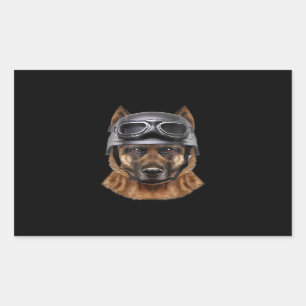 Pegatina Rectangular Regalo De Casco De Pastor Alemán Para Biker En Mot