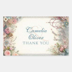 Pegatina Rectangular Regalo de Favor de Boda Maximalista Floral Vintage