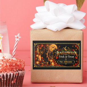 Pegatina Rectangular Regalo de Halloween Elegante Negro y Dorado para T