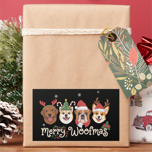 Pegatina Rectangular Regalo de Navidad para Dueño de Perro Fiesta Merry (Vacaciones)
